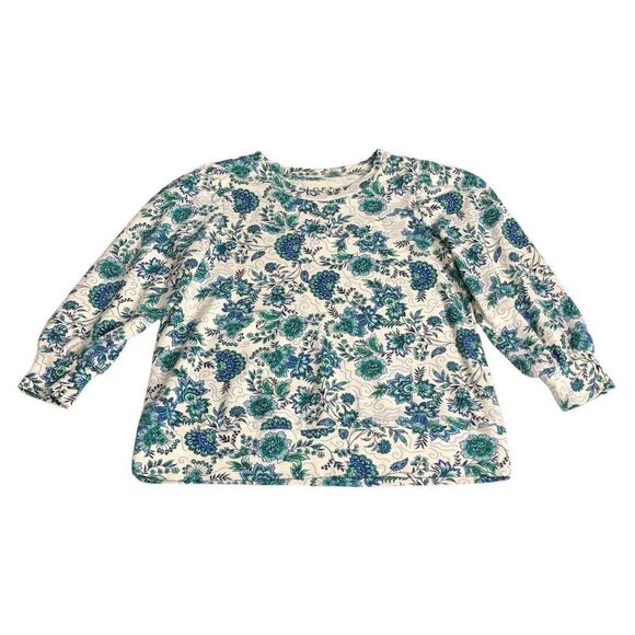 LOFT Sweater Top Womens M Floral Garden Puff Sleeve Lightweight Cottagecore Boho - Picture 3 of 14